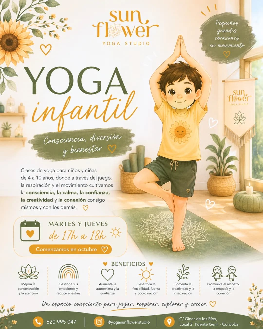 Yoga infantil en Yoga Sunflower Studio con Silvia Navas en Puente Genil